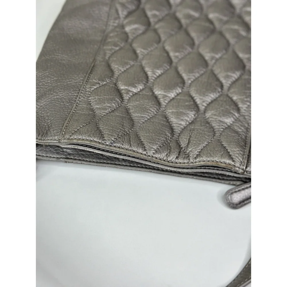 Vera Bradley Quilted Leather Molly Crossbody Purse Silver Metallic Crossbody Bag